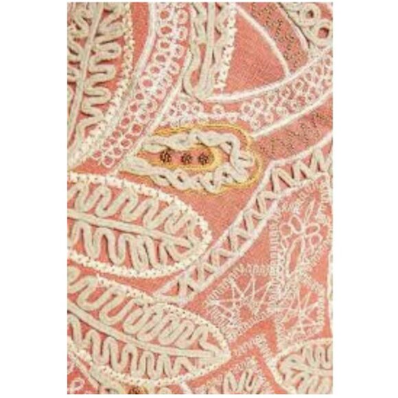 Anthropologie Beaded Mini Skirt 4 Pink Cotton Embroidered Boho Scallop Hem - Picture 10 of 10